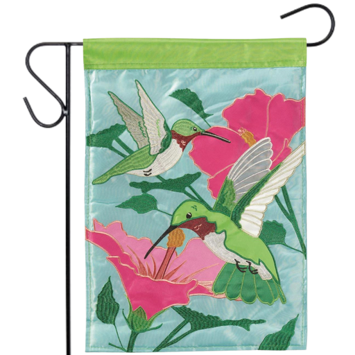 Hummingbirds Hibiscus Applique Garden Flag
