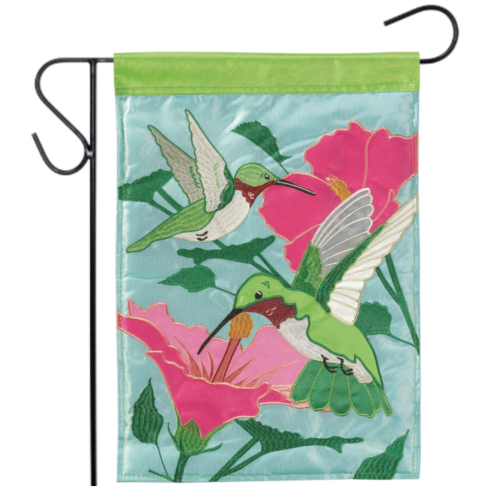 Hummingbirds Hibiscus Applique Garden Flag