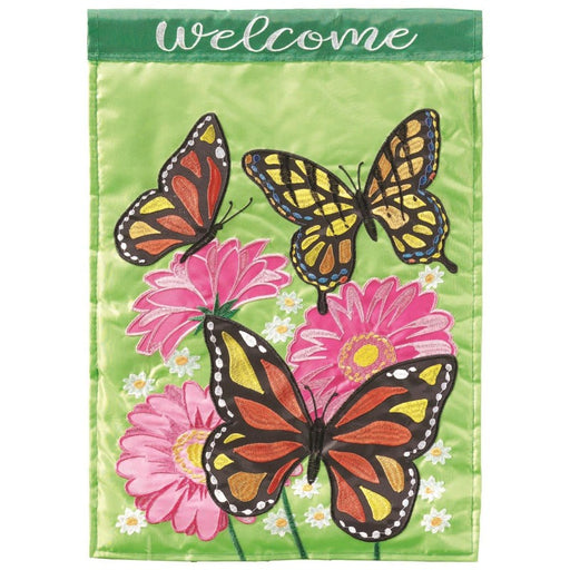 Butterflies on Green Applique Garden Flag