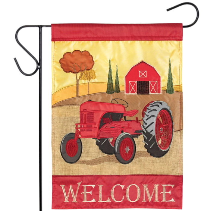 Welcome Fall Tractor Applique Garden Flag