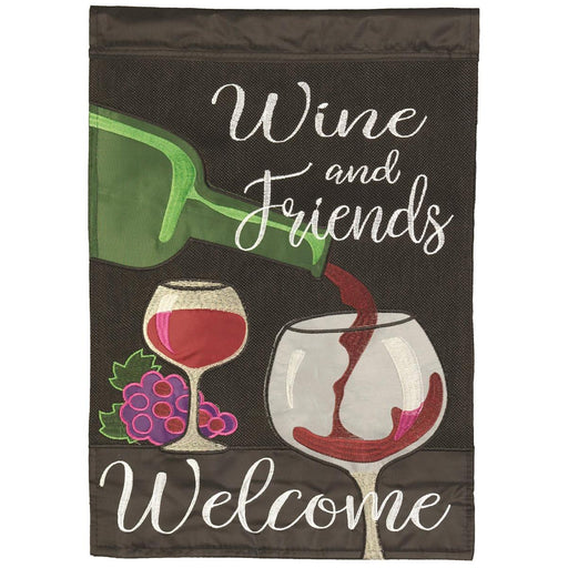 Wine and Friends Burlap Decorative Flag