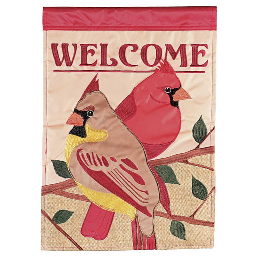Welcome Redbirds Applique Garden Flag