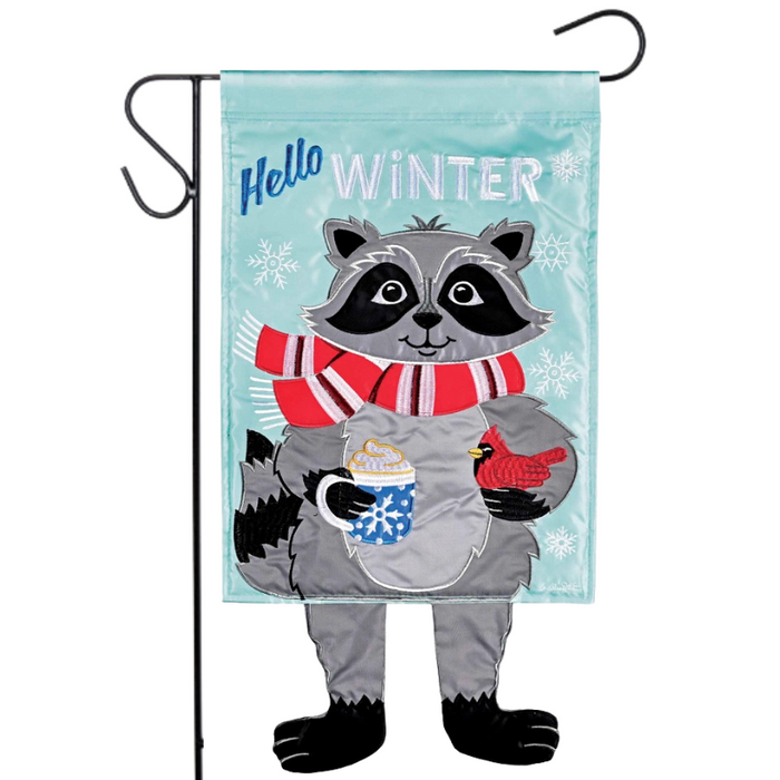 Hello Winter Raccoon Crazy Legs Garden Flag