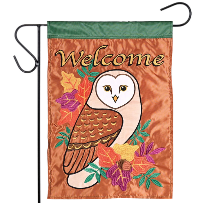 Owl in Fall Leaves Garden Flag