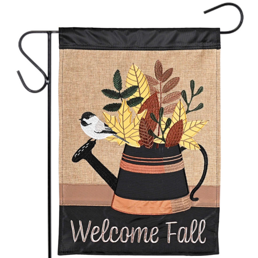 Fall Leaf Stripe Watering Can Garden Flag