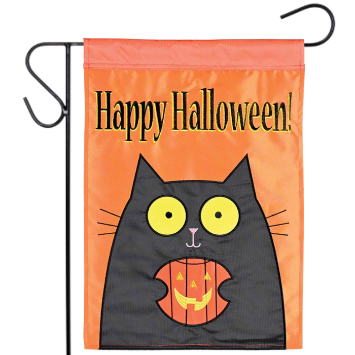 Happy Black Cat Halloween Garden Flag