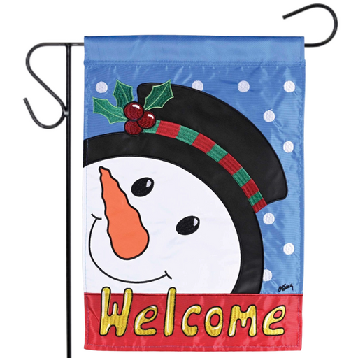 Holly Hat Snowman Garden Flag