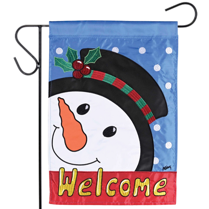 Holly Hat Snowman Garden Flag