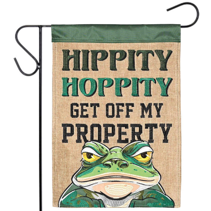 Off My Property Frog Applique Garden Flag