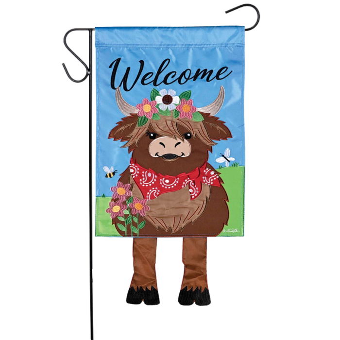 Welcome Hyland Cow Crazy Legs Garden Flag