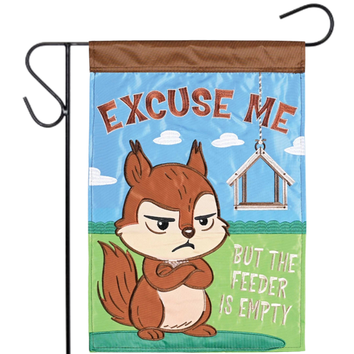 Squirrel Excuse Me Applique Garden Flag