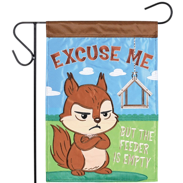 Squirrel Excuse Me Applique Garden Flag