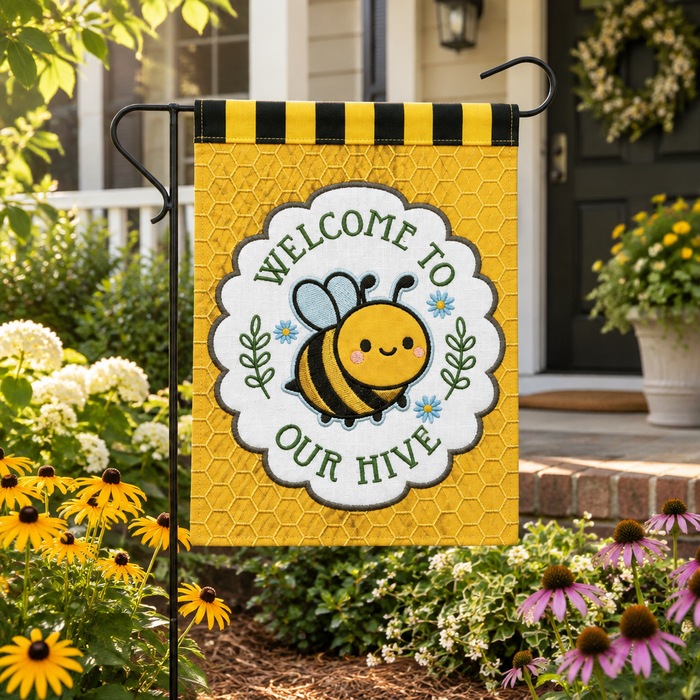 Welcome to Our Hive Applique Garden Flag