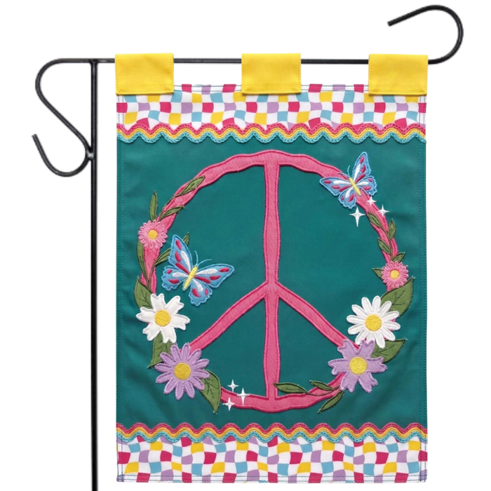 Floral Peace Sign Applique Garden Flag