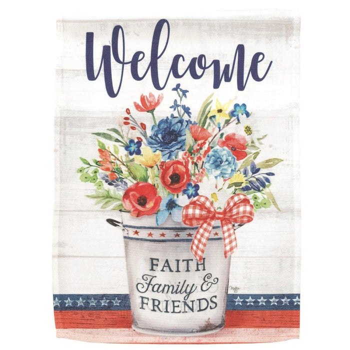 Welcome Patriotic Flower Pot Banner Flag