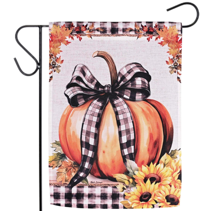 Pumpkin Buffalo Ribbon Garden Flag