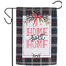 Decorative garden flag with 'Home Sweet Home' text and plaid border.