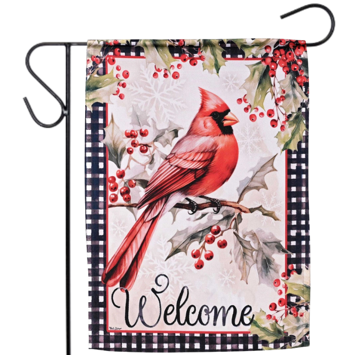 Cardinal & Winter Berries Welcome Garden Flag