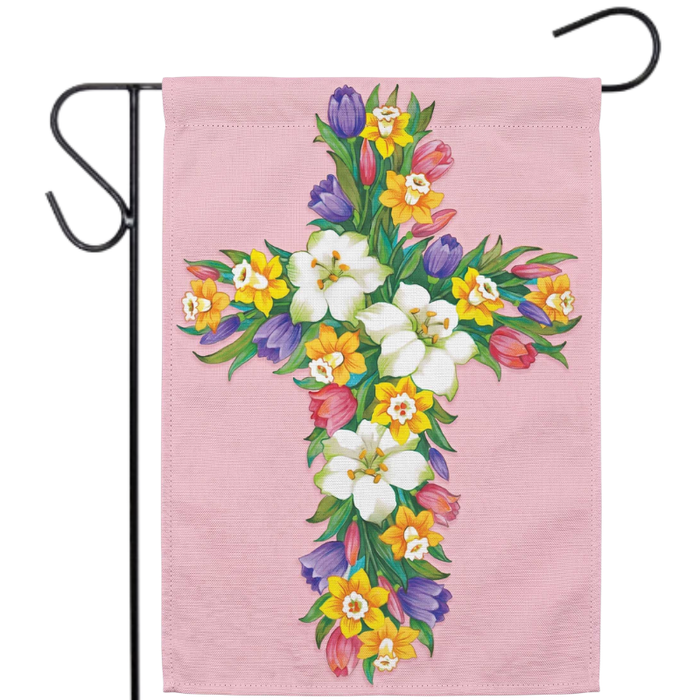 Floral Easter Cross Garden Flag