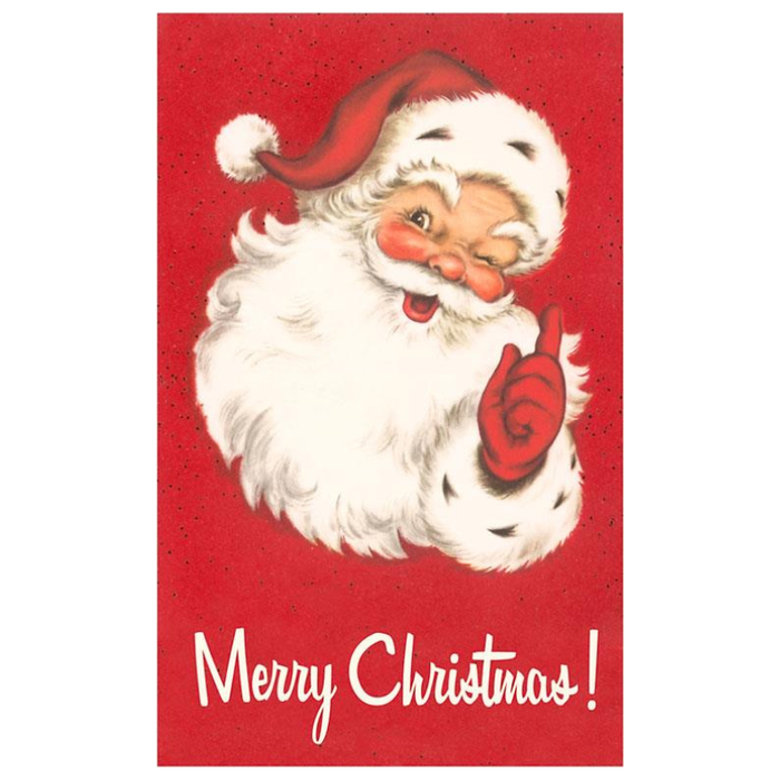 Winking Santa On Red Postcard