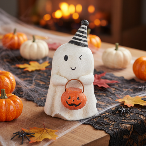 Party Ghost Figurine with Pumpkin