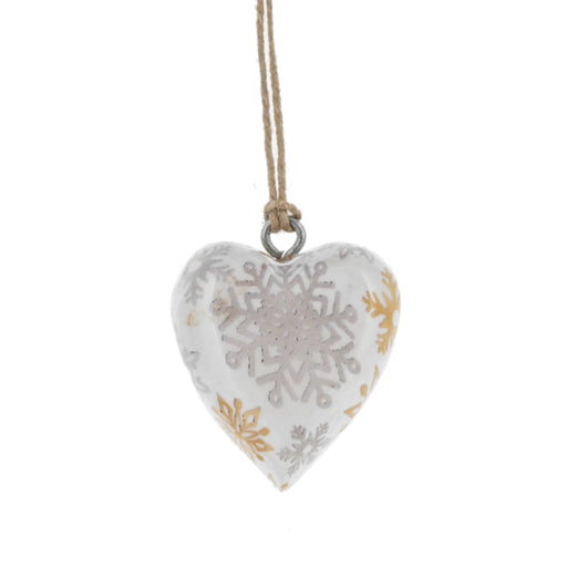 Snowflakes Wrapped Wood Heart Ornament