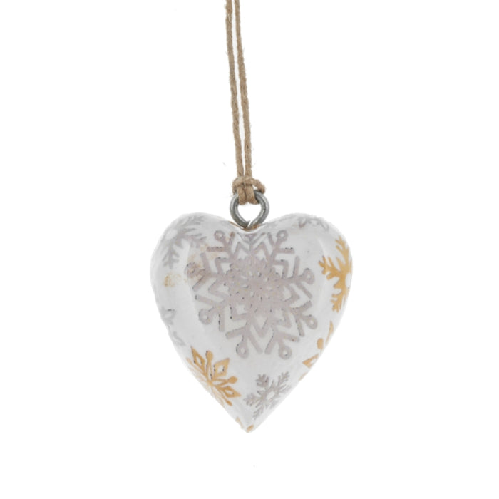 Snowflakes Wrapped Wood Heart Ornament