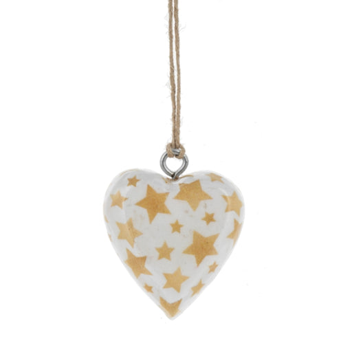 Stars Wrapped Wood Heart Ornament