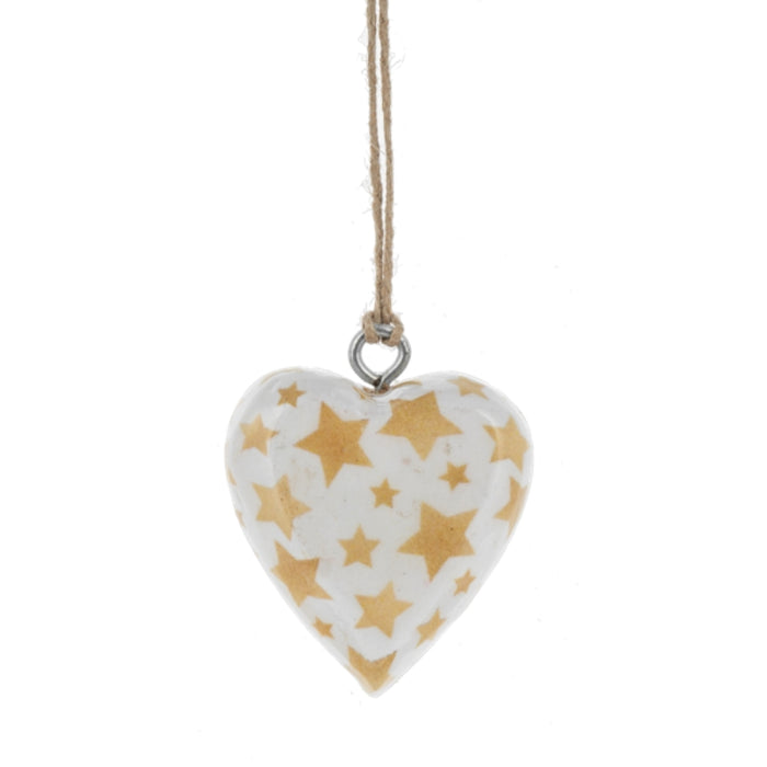 Stars Wrapped Wood Heart Ornament