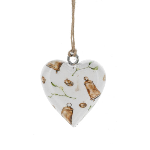 Bells Wrapped Wood Heart Ornament
