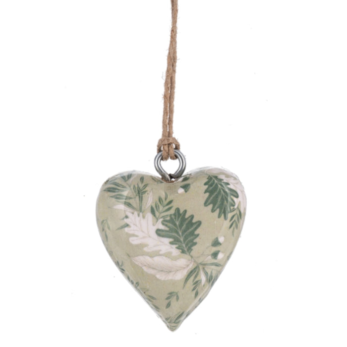 Green Foliage Wrapped Wood Heart Ornament
