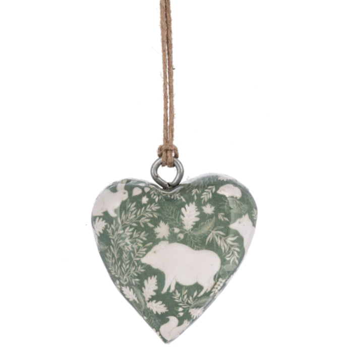Vintage Animals Wrapped Wood Heart Ornament