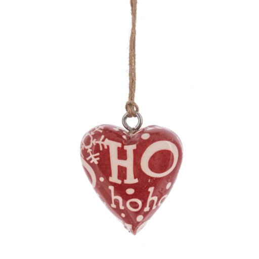 Ho Ho Ho Wrapped Wood Heart Ornament