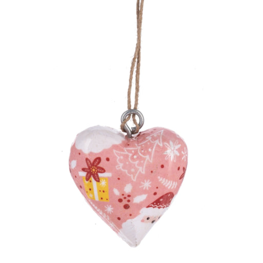 Pink Santa Wrapped Wood Heart Ornament