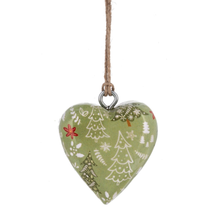Green Christmas Wrapped Wood Heart Ornament