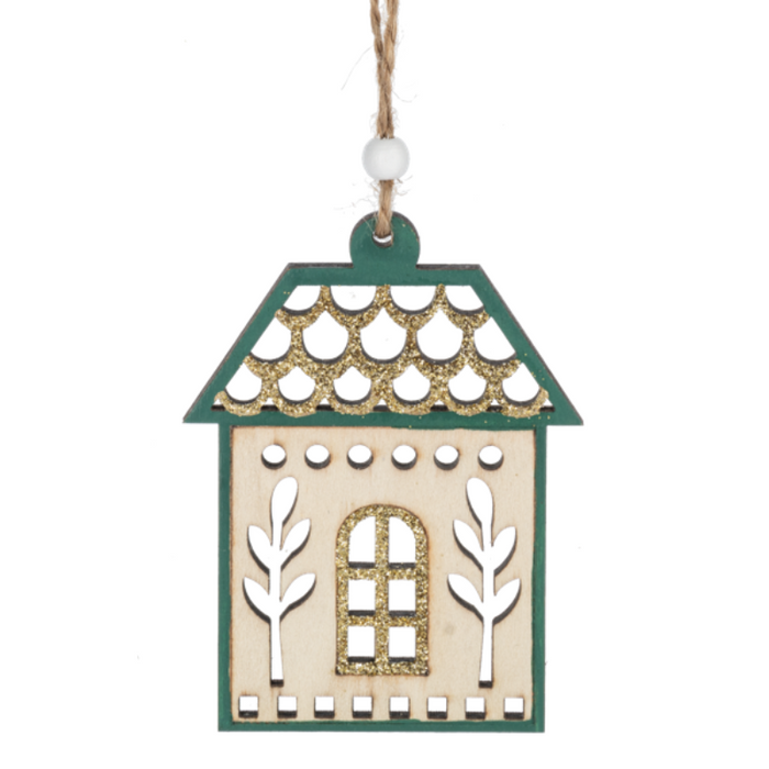 Green Roof House Wooden Ornament