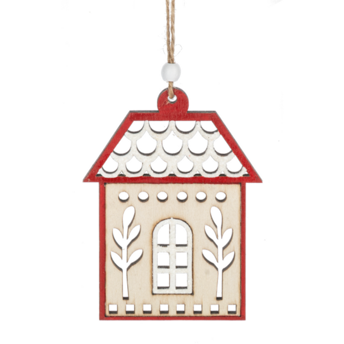 Red Roof House Wooden Ornament