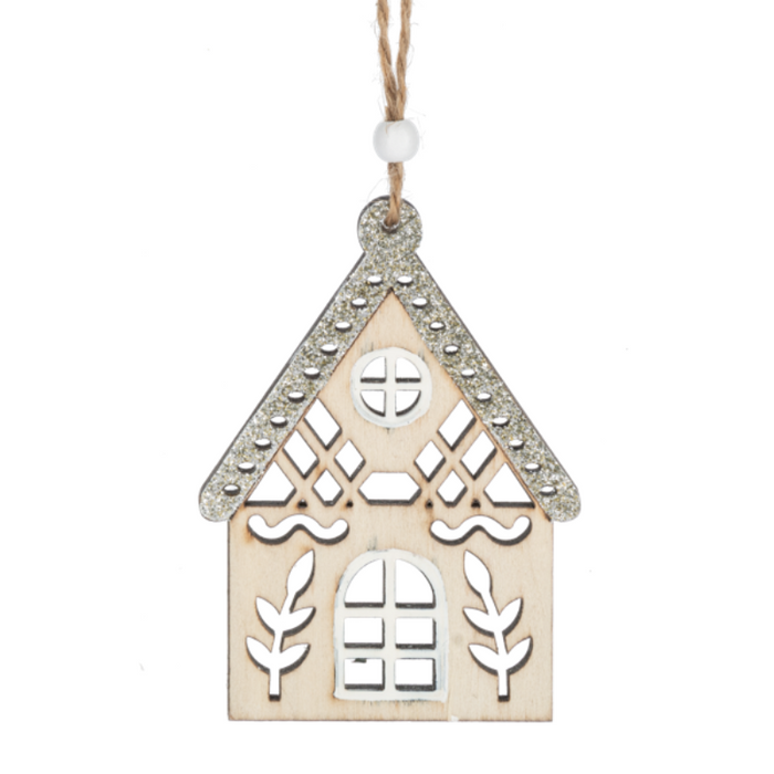 Silver Roof House Wooden Ornament