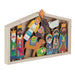 Wooden nativity scene set with creche, star, and religious figures
