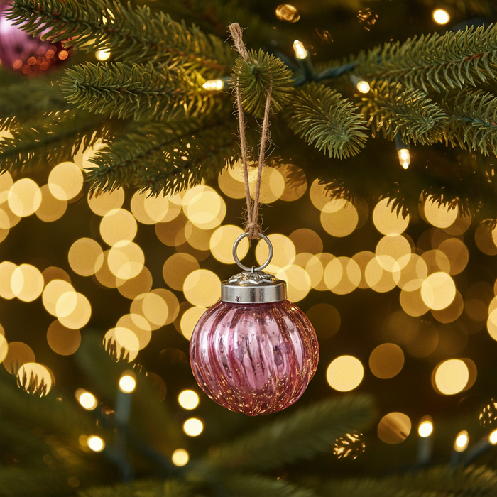 Mini Kugel Ball Pink Glass Ornament
