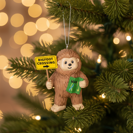 Camping Bigfoot Map Ornament