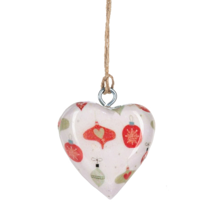 Cream Ornaments Wrapped Wood Heart Ornament