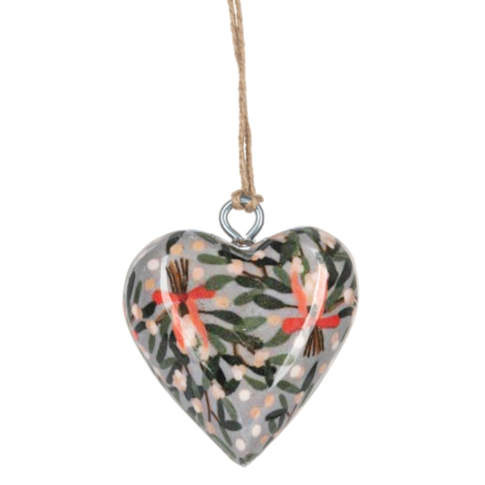 Snowberries Wrapped Wood Heart Ornament