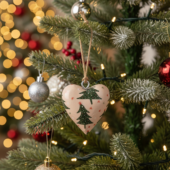 Pink Pine Trees Wrapped Wood Heart Ornament