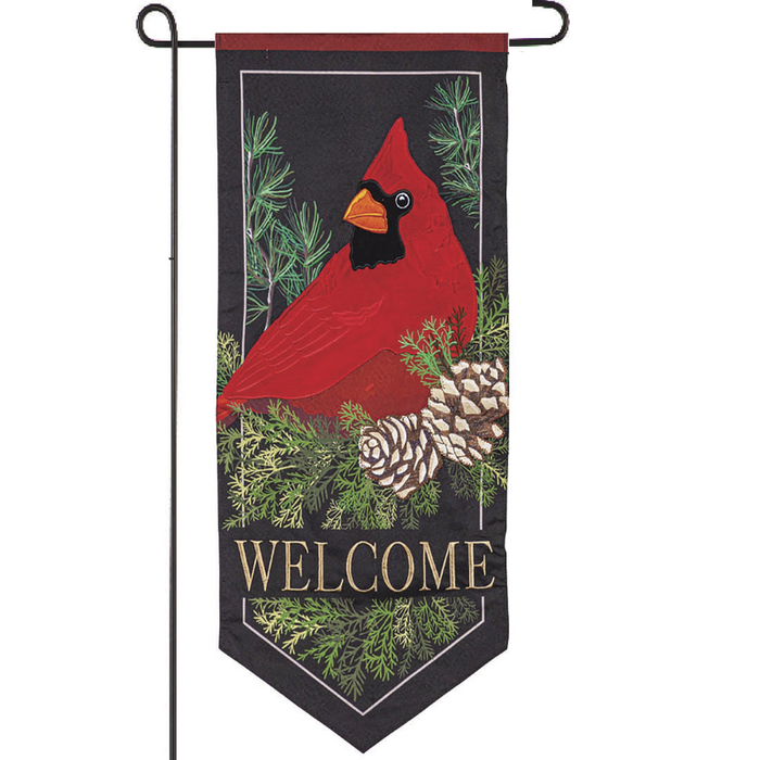 Cardinal and Evergreen Applique Long XL Garden Flag