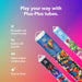Plus-Plus tubes with colorful building blocks on a gradient background, featuring text about the product's features.