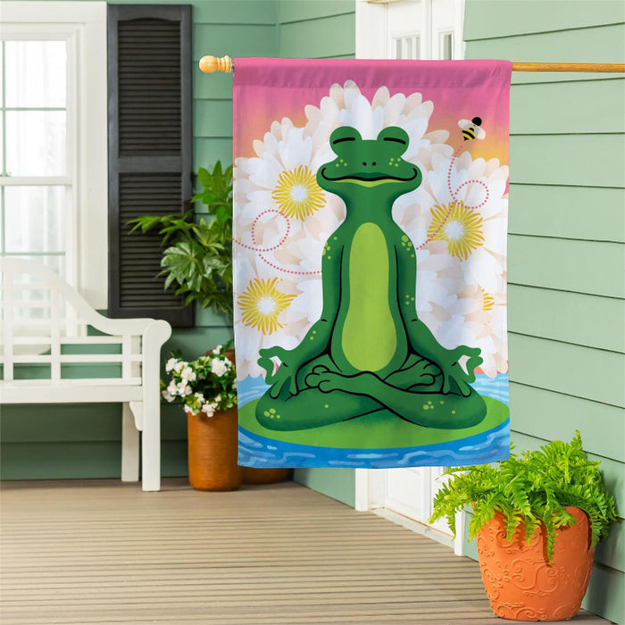 Meditating Summer Frog Suede Banner Flag
