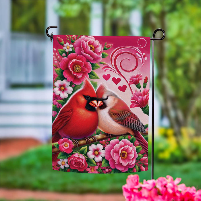 Cardinal Lovers Suede Garden Flag