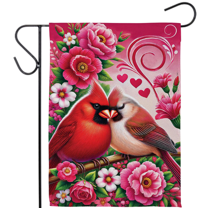 Cardinal Lovers Suede Garden Flag