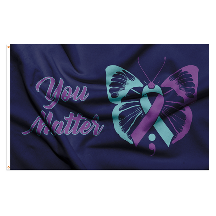 Suicide Awareness Butterfly Polyester Flag - Made in USA